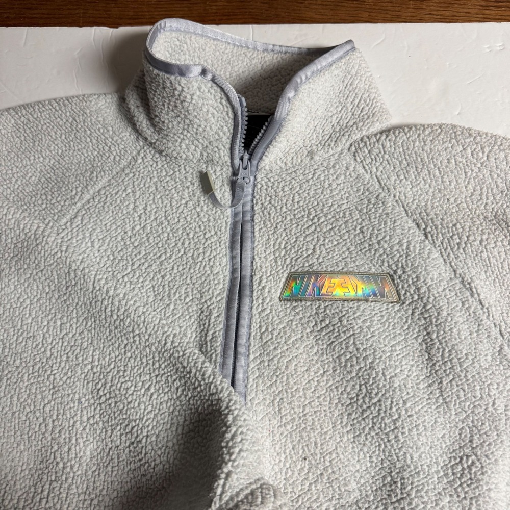 Nike Air Fleece Pullover Jacket Womens Small Sherpa Style Gray Embossed Swoosh‎